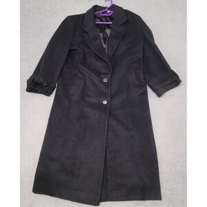 Vintage Overcoat Womens 18‎ Black Alpaca Wool Blend Button Up Single Breasted